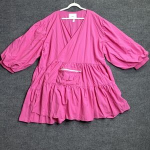 KkCo Utility Wrap Dress Women's Size 4XL Pink NWT Lagenlook Puff Sleeves Layered